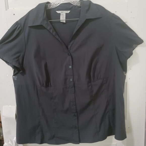 Fred David Womans Dk Gray Stretch Button Down V-Neck Shirt Plus Sz Blouse 22/24W - Picture 1 of 5